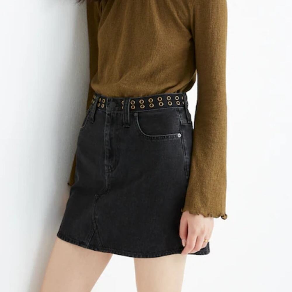 Madewell Rigid Denim A-Line Mini Skirt 27 lunar wash Grommet Edition Grunge 90's